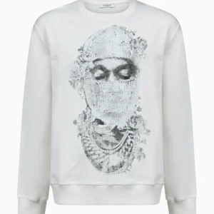 WHITE SWEATSHIRT WITH MASK AND ROSES