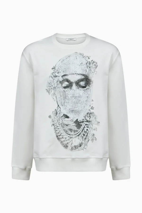 WHITE SWEATSHIRT WITH MASK AND ROSES